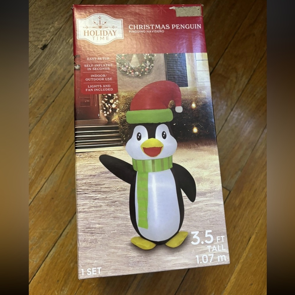 Holiday Time 2024 Christmas Penguin In Santa Hat 3.5' Tall Air Blown Inflatables